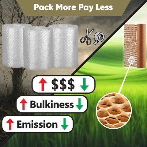 Top Tier Honeycomb Packing Paper Bubble Wrap Alternative For Moving Supplies Stretchy Kraft Cushion Roll with scissors and jute twine.