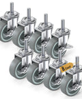 Heavy Duty Stem Casters Wheels Set Of 8 With Brakes For 3/8-16 Threaded 1.5 Inch Stems Fits Wire Shelving Workbenches And Utility Carts Delivers Straight Up Reliable Rolling Power And No Skid Protection On Your Shop Floor Today.