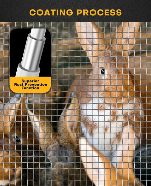 Top Shelf Durability One Quarter Inch Hardware Cloth Roll With Precise Square Cut Mesh And 23 Gauge Annealed Wire For Backyard Chicken Coops Secure Pet Fencing And Garden Pest Control Built Like A Tank For Everyday Use, showing secure mesh around rabbits.