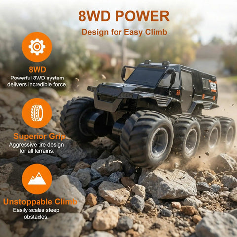 Amphibious One Twelfth Scale 8WD Remote Control Monster Truck For Land And Water Waterproof All Terrain RC Toy climbing rocks