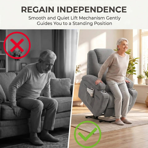 Power Lift Chair Massage Recliner for seniors, ergonomic support, aids standing; side-by-side comparison with couch