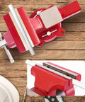 Top view of Beefy Heavy Duty 6.5 Inch Bench Vise With Anvil, ductile iron body, 360 swivel, red powder coat, 8800 lbs clamping power.