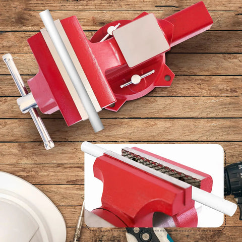 Top view of Beefy Heavy Duty 6.5 Inch Bench Vise With Anvil, ductile iron body, 360 swivel, red powder coat, 8800 lbs clamping power.