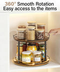 Dual Deck Lazy Susan Rotating Turntable Cabinet Organizer For Kitchen Spice Rack And Bulk Condiment Storage Rolls, 12 inch organizer with jars.
