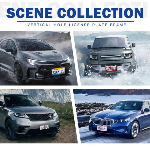 Custom License Plate Frame With Your Own Text Personalize Now shown on various cars in different environments