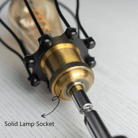 Close-up of solid lamp socket on Vintage Wire Cage Semi Track Lighting Heads Black Industrial Rail Light Fixture 3-Pack Dimmable LED Compatible