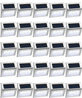 Solar Powered Outdoor Fence Lights 24 Pack Waterproof Stainless Steel Deck And Stair Lamps For Walkway Patio Garden Pathway White Finish No Fuss Install Breezy Ambience And Security, arranged in five rows.