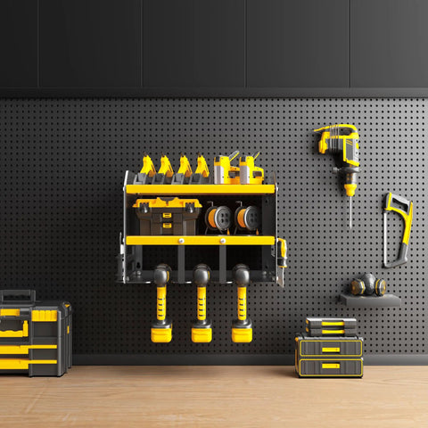 Wall Mounted Power Tool Organizer For Home Garage Storage Space Saving Metal Tool Rack With Cordless Drill Holder on wall