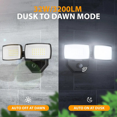 Rock Steady Hardwired Led Flood Light Dusk To Dawn Sensor Ip66 Waterproof 3200 Lumen Auto On Off Energy Efficient Outdoor Security No Plug No Hassle Mount For Driveway Backyard
