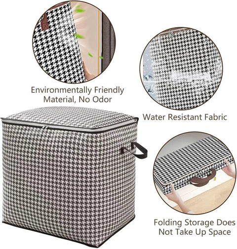 Heavy Duty 180L Collapsible Storage Bag Lowkey Spacious Design Holds All Your Duds And Bulky Quilts, water resistant and houndstooth pattern.