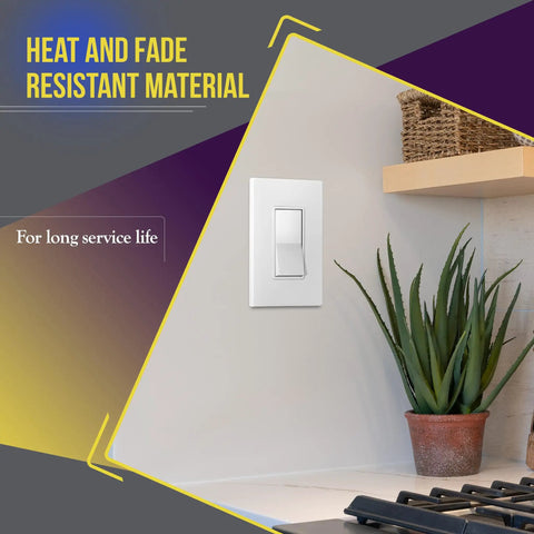 Gloss Finish Decorator Paddle Rocker Light Switch For 15A 120 And 277V Single Pole 3 Wire Grounding Screw installed in kitchen