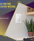 Gloss White Decorator Paddle Rocker Light Switch installed in kitchen, Single Pole 3 Wire, Grounding Screw, Residential Grade 15A 120V 277V