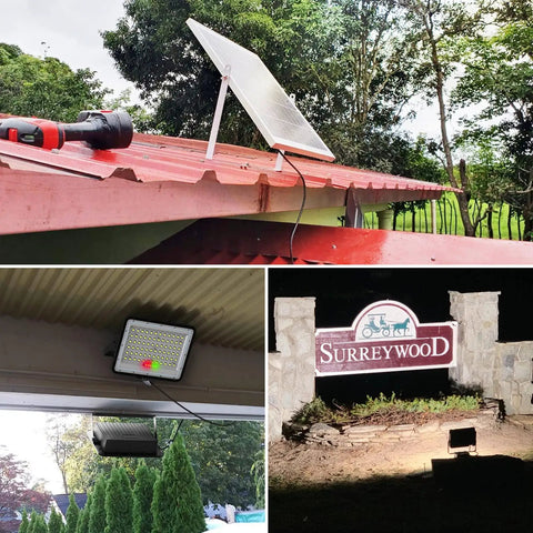 Set It And Forget It 200W Solar Flood Light Outdoor With 1500 Lumens Dual White Floodlights installed in garden