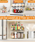 2 Tier Pantry Lazy Susan Organizer For Kitchen Cabinets And Pantry Storage, 12 Inch By 10 Inch Square Turntable, in cabinet