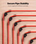 20 Pack One Half Inch PEX Tubing Bend Support 90 Degree Elbow Clamp with Nail Tab for DIY plumbing on wooden background