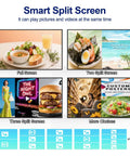 Smart Split Screen layout showcasing full, two, and three split screen options for versatile media display.