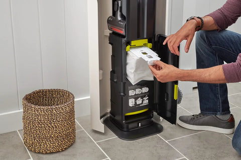 Person installing 3 Pack Replacement Bags For CordZero Tower Vacuum Cleaners Compatible With A931KWM A937KGMS A938KBGS A939KBGS A949KTMS