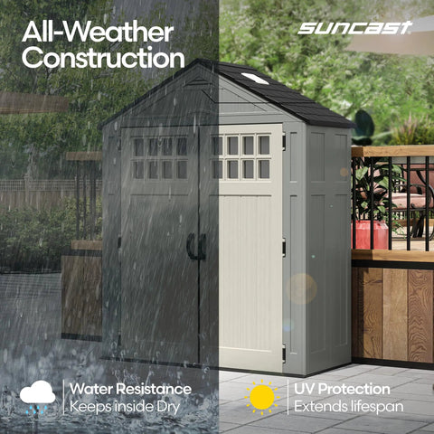 Everett 6x3 Ft Vertical Storage Shed With Lockable Double Doors Windows And Skylight Weatherproof Resin Outdoor Garden Shed