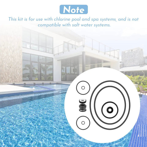 O Ring Rebuild Repair Kit for SuperFlo and SuperMax Pool Pumps Includes Two Pump Union O Rings Two Drain Plug O Rings Water Slinger US Seal PS 200 Shaft Seal and O Ring Lubricant for Quick, Easy, Pro Grade Seal Fix. note for chlorine pool and spa systems, not salt water