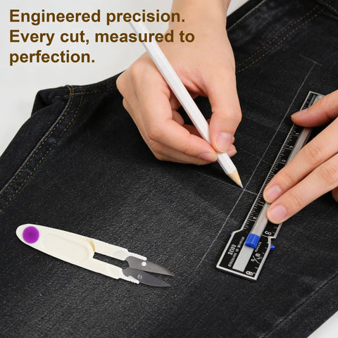 Measured precision tools from All-In-One Sewing Kit With 238-Piece Accessories For Newbies And Pros on fabric