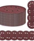 Stack of 5 Inch Sanding Discs Kit, 50 Piece Multi Grit Sandpaper Set 80 to 800 Grit, shown with individual discs, hook and loop fastening.
