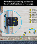 Diagram showing screw hole measurements for Thirty Pack Fifteen Pairs Hella Sturdy 3/8 Inch Inset Self Closing Cabinet Hinges Matte Black Hardware.