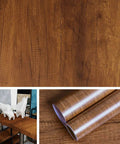 Brown Wood Grain Vinyl Wrap Peel And Stick Contact Paper For Cabinets And Furniture Waterproof Self Adhesive 15.8 By 78.8 Inch Removable Wood Look shown on tables and in rolls