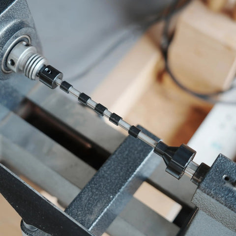 Pen Mandrel Kit For MT1 Taper Woodturning Lathes With Five Bushes, 7mm Drill Bit And Mandrel Saver in use on lathe