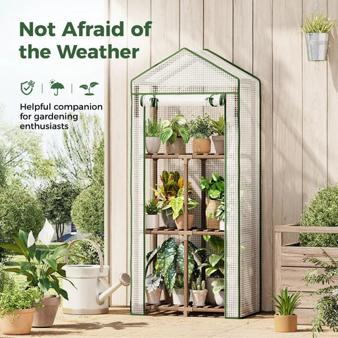 Outdoor Mini Greenhouse 23 By 17 By 54 Inches With PE Cover Portable Garden Greenhouse Built With Sturdy Eucalyptus Wood Frame For Winter Frost Protection And A Handy Hot House For Your Yard
