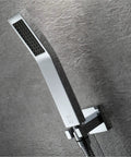 Premium Led Thermostatic Shower System Slick 60 Inch Rainfall Head With Waterfall Mist And Hand Spray Tight Stainless Steel Chrome Bathroom Faucet Set For A Chill Routine hand spray faucet against textured wall.