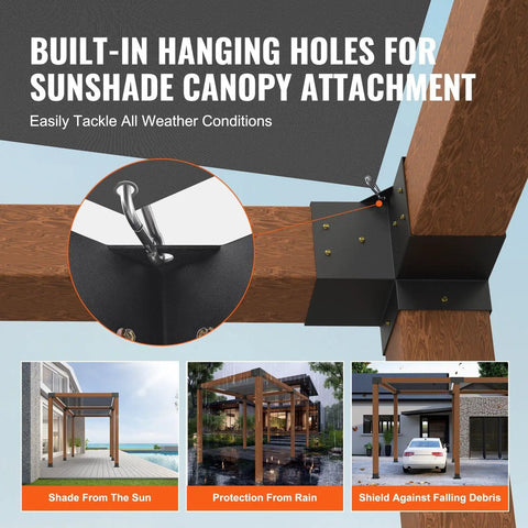 Beefy Heavy Duty 4 Piece 3 Way Corner Bracket Kit For 6x6 Posts Carbon Steel With Black Powder Coat shown in outdoor setup.