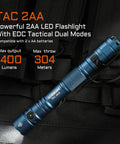 TAC 2AA EDC Tactical Dual Modes Flashlight With Dual Switches, 1400 High Lumen Portable LED Light For EDC Camping And Home Emergencies