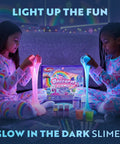 Kids making glow in the dark slime with Unicorn Slime And Crystals Science Kit For Kids Ages 8 To 12, Over 100 Cool Experiments.