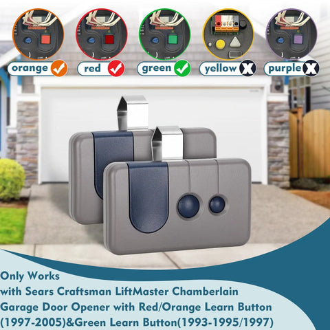 Universal Garage Door Remote Plug And Play For Craftsman LiftMaster And Chamberlain Openers Model Numbers 13953680 13953681 HBW1255 13953879 13953859 with Red, Orange, and Green Learn Buttons