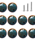Vintage Blue Glazed Ceramic Cabinet Knobs 10 Pack Round Dresser Drawer Pulls with screws shown in antique style