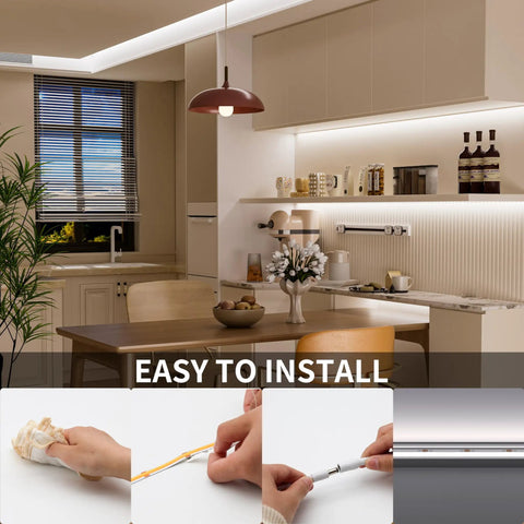COB LED Strip Light 20ft Long 6000K White Ultra Bright 3087 LEDs CRI90 Plus DC24V Flexible Tape installed in kitchen