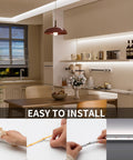 Crazy Bright COB LED Strip Light 32.8ft 10m With 5040 LEDs 6000K installed in a modern kitchen, highlighting easy installation.