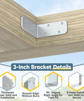 Heavy Duty L Brackets For Wood Framing Rugged Galvanized Cold Rolled Steel Angle Corner Braces Pro Grade DIY Shelf Support Hardware Kit 3-inch bracket with smooth edges and 8-hole installation