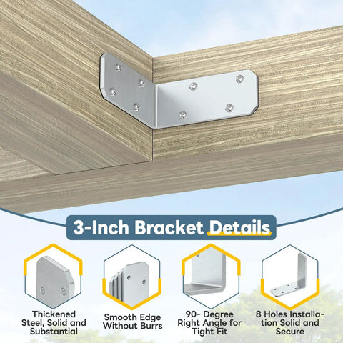 Heavy Duty L Brackets For Wood Framing Rugged Galvanized Cold Rolled Steel Angle Corner Braces Pro Grade DIY Shelf Support Hardware Kit 3-inch bracket with smooth edges and 8-hole installation