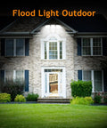 Outdoor Motion Sensor Flood Lights With 30W 3500LM Output illuminating a house facade at night