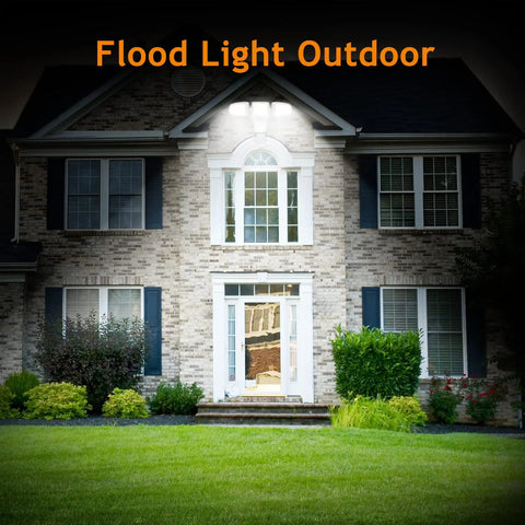 Outdoor Motion Sensor Flood Lights With 30W 3500LM Output illuminating a house facade at night