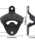 Heavy Duty Cast Iron Beer Bottle Opener Wall Mounted With Installation Screws Rock Solid Old School Design dimensions and details