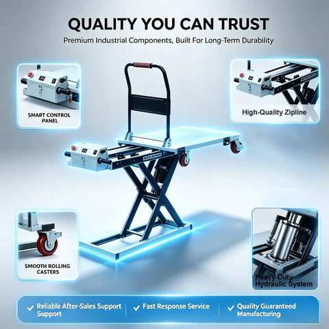 Electric Hydraulic Lift Table Cart Featuring Smooth Gliding Rails And One Touch Power Raise For No Sweat Material Handling Up To 660 Pounds On A Heavy Duty Workhorse Frame