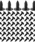 One Hundred Pack M4x10mm Black Carbon Steel Miniature Wood Screws Top Shelf Furniture Fasteners arranged in groups.