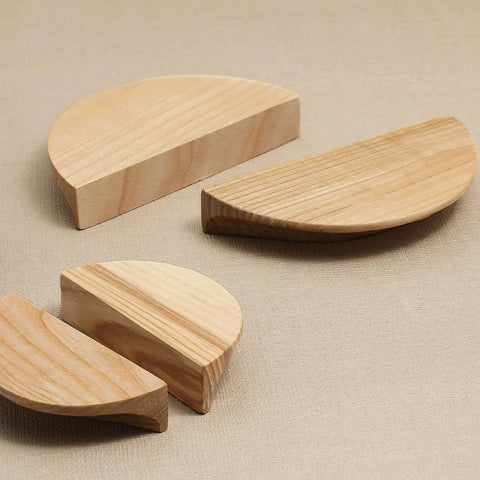 Walnut Wood Circular Cabinet Drawer Pulls Four Pairs Round Wood Grain Handles With Approximately Five Inch Length Durable Single Hole Mount