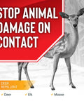 Moose Elk And Deer Repellent Spray For Gardens And Lawns, 30 Day Weatherproof Protection, advertising with deer image.