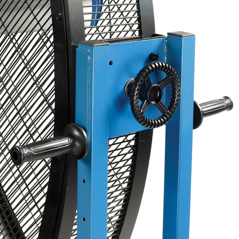Hardcore 8 Foot Mobile Industrial Cooling Barrel Fan With Six Aluminum Blades And Variable Speed EC Motor gear and handle detail