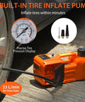 5 Ton 12V Electric Hydraulic Car Jack Kit 5 In 1 Portable Lift With Tire Inflator, Impact Wrench, LED Light, Auto Stop Safety Lock