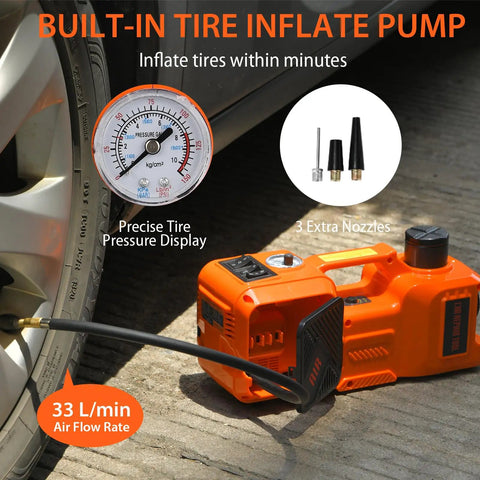 5 Ton 12V Electric Hydraulic Car Jack Kit 5 In 1 Portable Lift With Tire Inflator, Impact Wrench, LED Light, Auto Stop Safety Lock