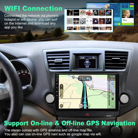 Toyota Highlander 2008-2013 Dope Car Stereo with 10.2 Inch IPS Touch Screen displaying GPS navigation map